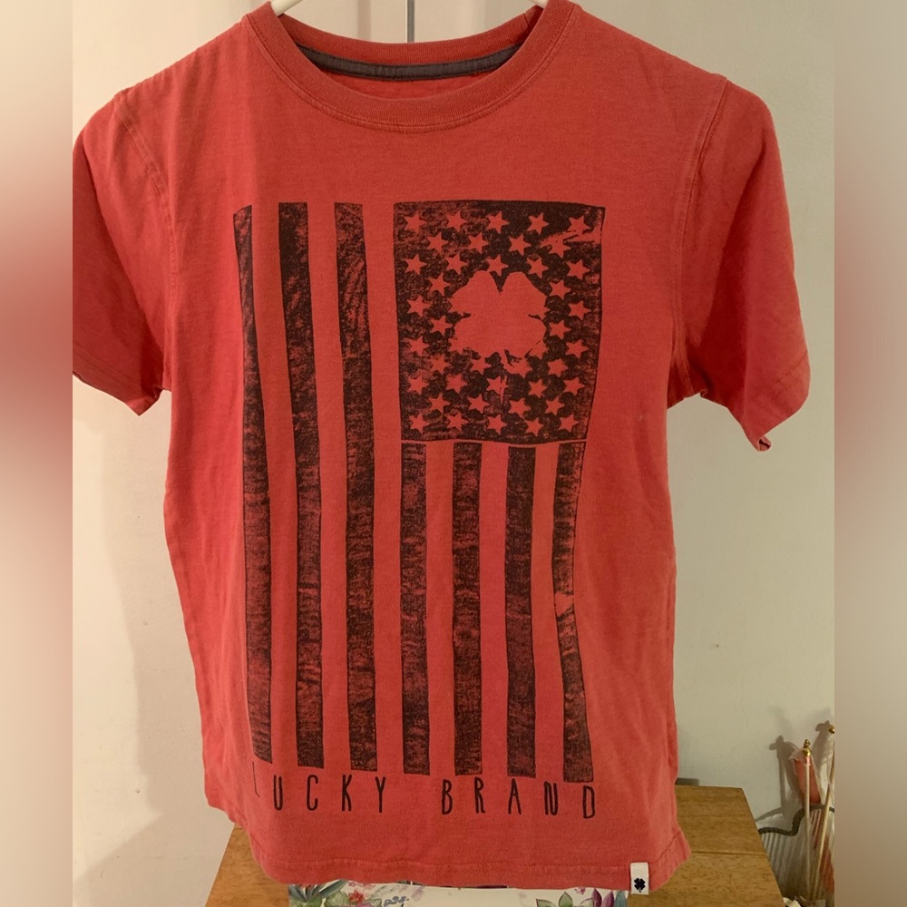 Lucky Brand Flag Clover Youth Short Sleeve T Shirt Size Medium